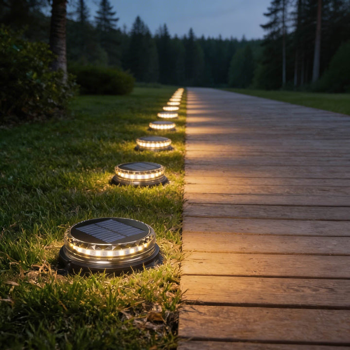 Solar Garden Lights Outdoor 4 Pack Waterproof LED Disc Lighting for Pathway