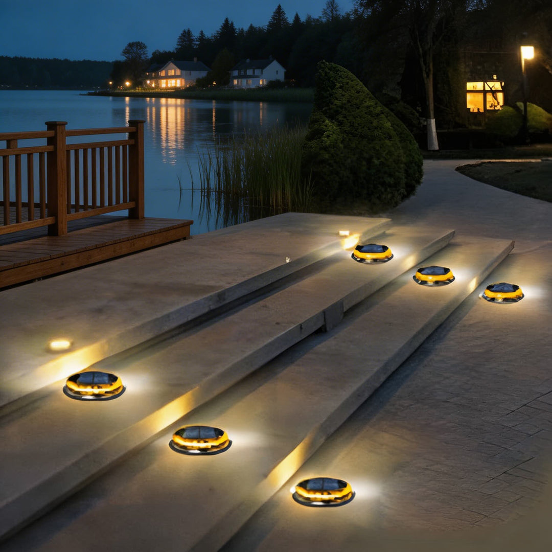 Solar Garden Lights Outdoor 4 Pack Waterproof LED Disc Lighting for Pathway
