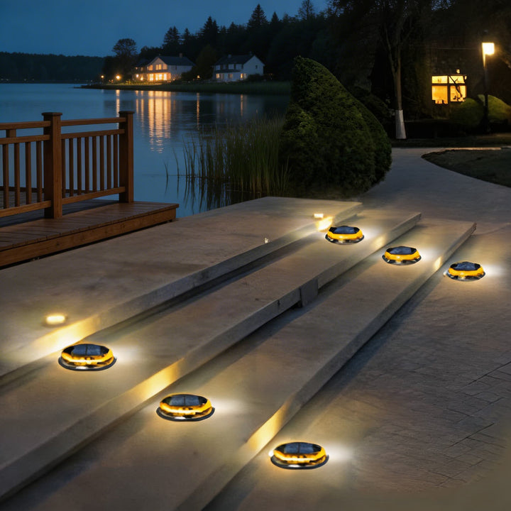 Solar Garden Lights Outdoor 4 Pack Waterproof LED Disc Lighting for Pathway