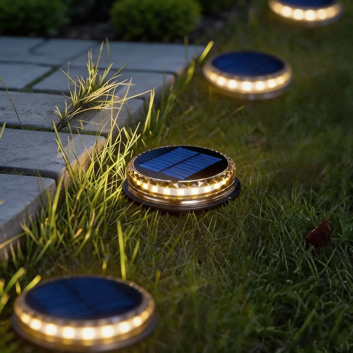 Solar Garden Lights Outdoor 4 Pack Waterproof LED Disc Lighting for Pathway