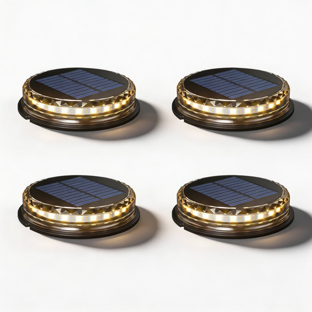 Solar Garden Lights Outdoor 4 Pack Waterproof LED Disc Lighting for Pathway