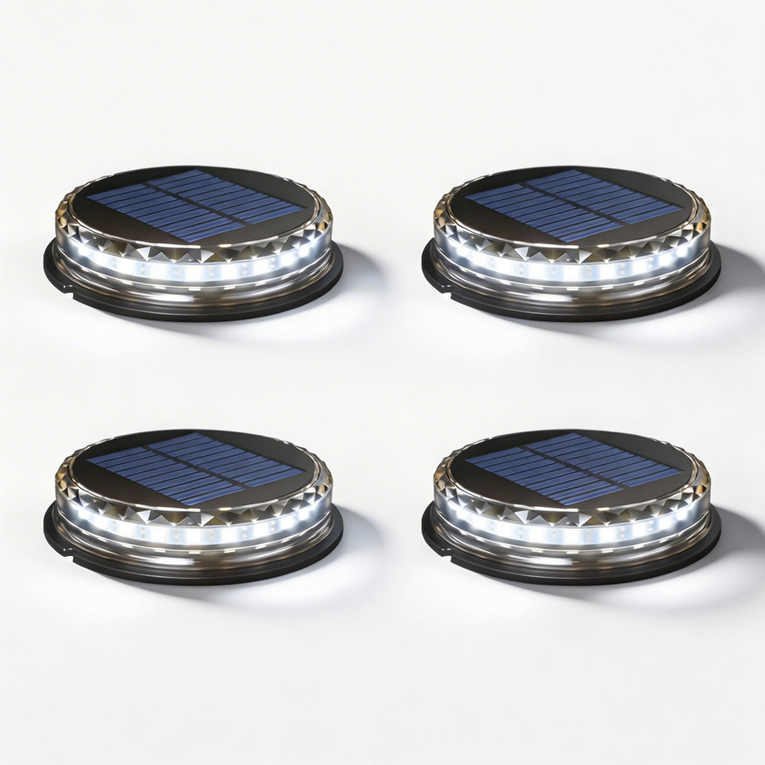 Solar Garden Lights Outdoor 4 Pack Waterproof LED Disc Lighting for Pathway