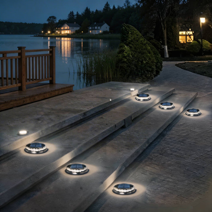 Solar Garden Lights Outdoor 4 Pack Waterproof LED Disc Lighting for Pathway