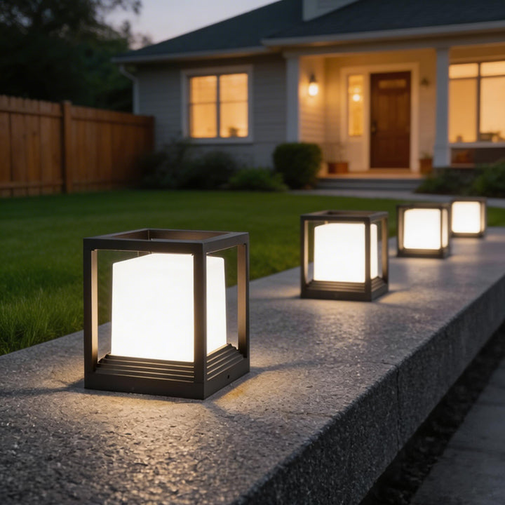 Solar Garden Lights Outdoor Waterproof LED Pedestal Light Modern Design