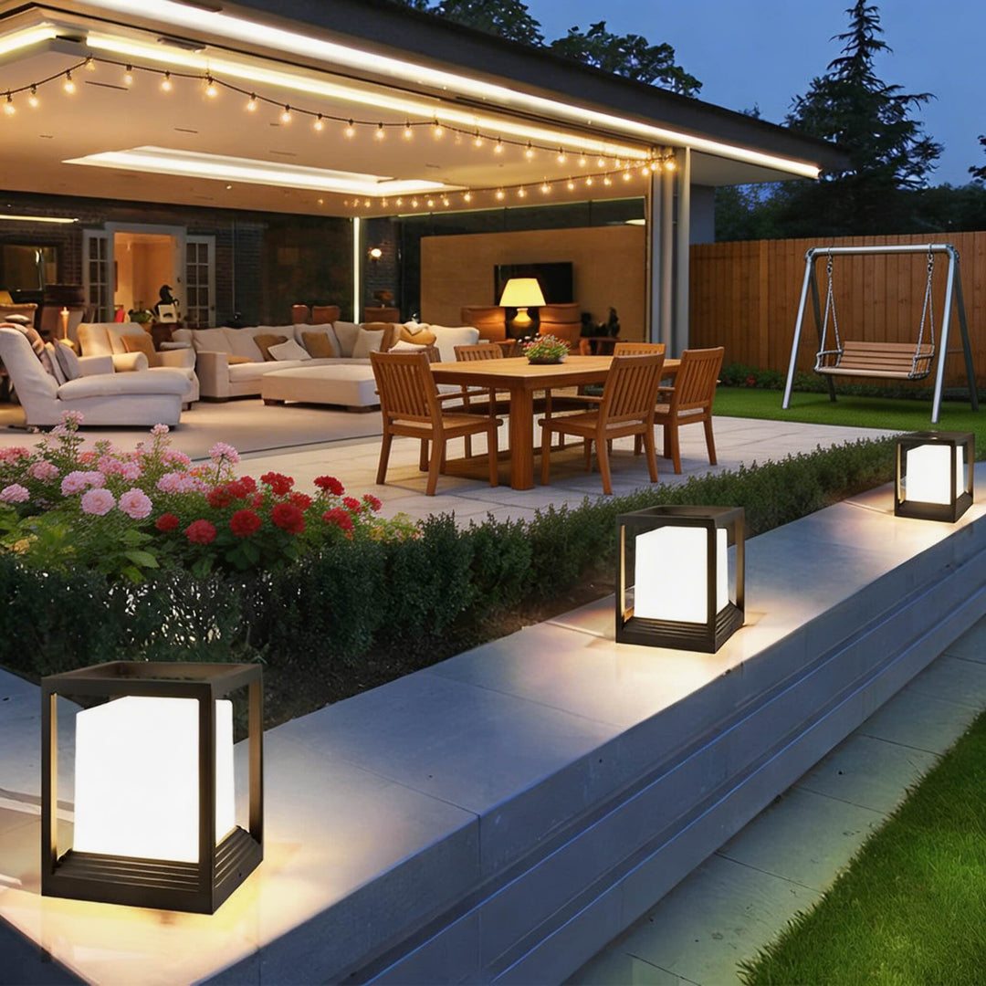 Solar Garden Lights Outdoor Waterproof LED Pedestal Light Modern Design