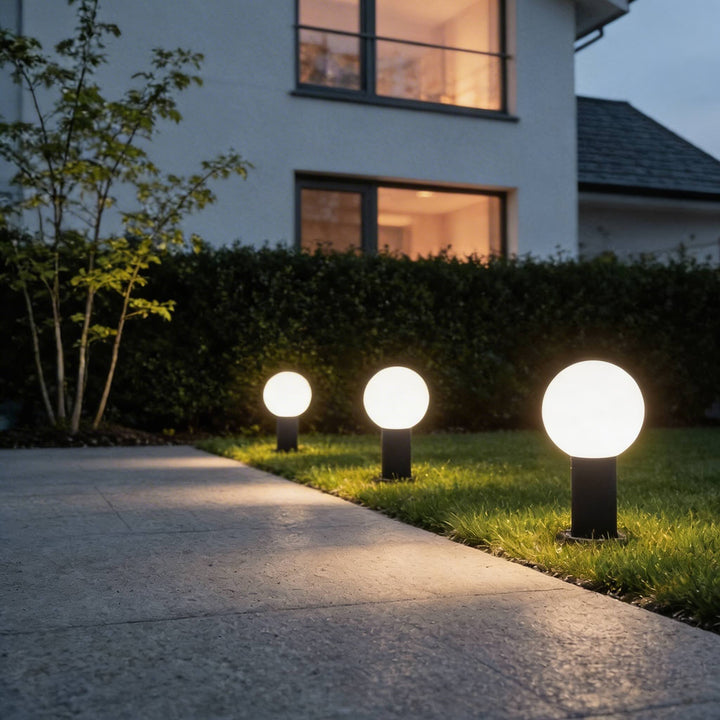 Bollard Lights Outdoor Waterproof Black Metal LED 3000K Spherical Design