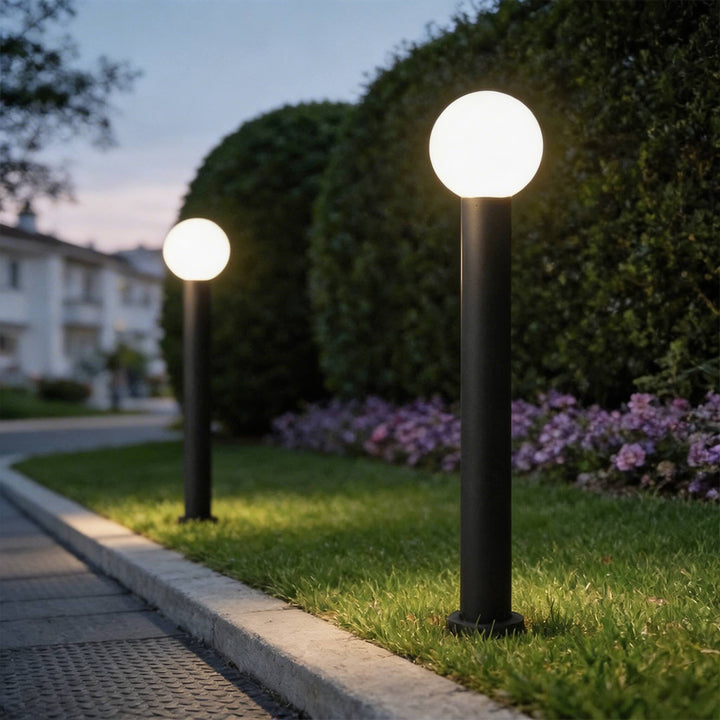 Bollard Lights Outdoor Waterproof Black Metal LED 3000K Spherical Design