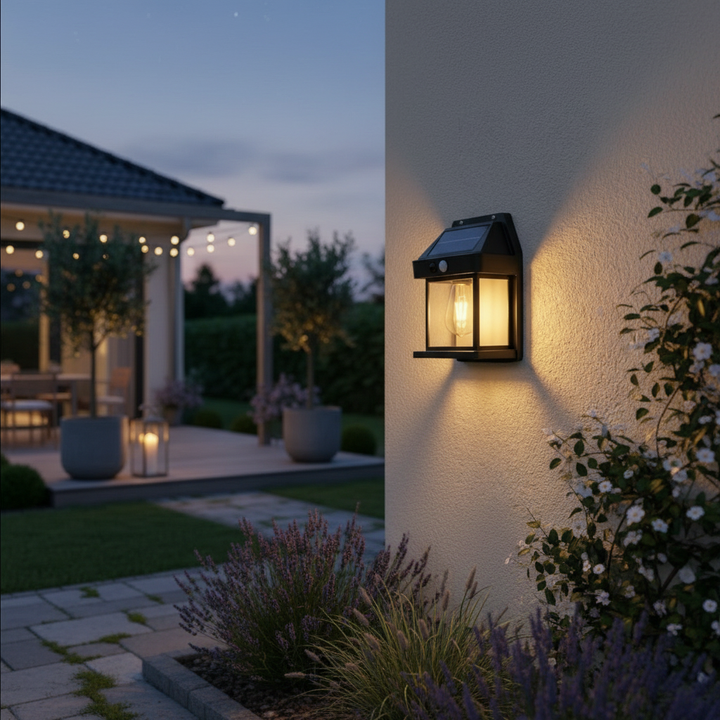 Solar Outdoor Wall Light Motion Sensor Waterproof ABS Fixture with Adjustable Modes for Garden Patio