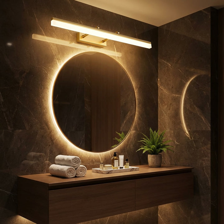 Gold Bathroom Vanity Light Bar Adjustable Stainless Steel 3-Colour Acrylic