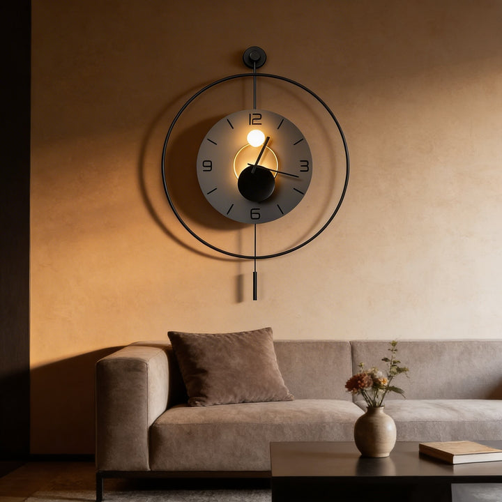 Modern Wall Clock Round Black Aluminum Design with Hidden LED Backlight Battery Operated