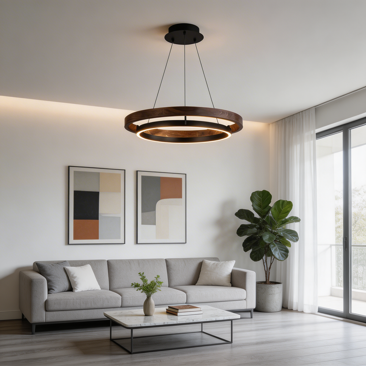 Modern Black Pendant Light Adjustable Hanging Iron Acrylic LED with Three Color Temperatures