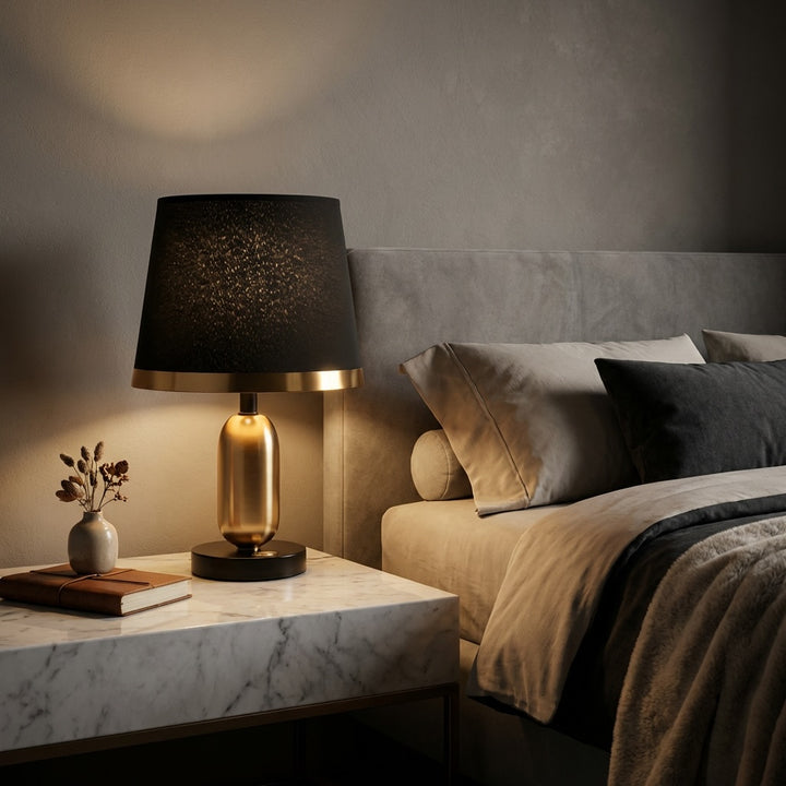 Mid-Century Modern Brass Table Lamp with Fabric Shade Touch Control LED Adjustable for Bedside or Desk Use