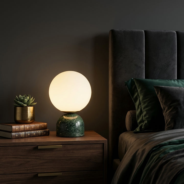 Modern Table Lamp with Marble Base Glass Shade LED Lighting for Bedroom and Desk Use