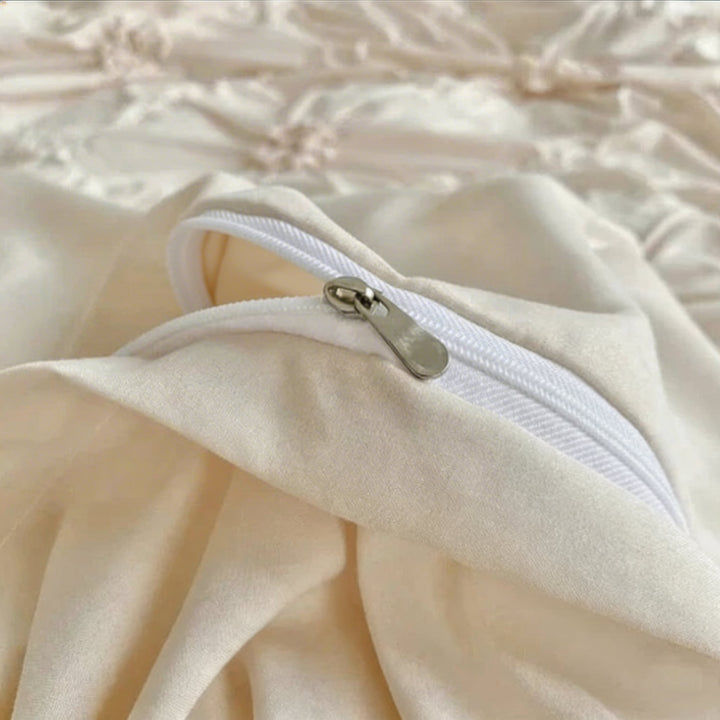 Elegant Ruffle Flower Quilt Cover Set Soft Microfiber Zipper Closure Machine Washable Corner Ties
