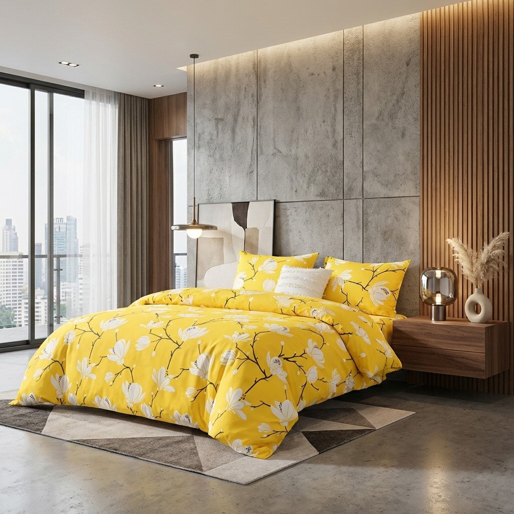 Floral Modern Quilt Cover Set Lightweight Microfiber Includes Pillowcases King Size