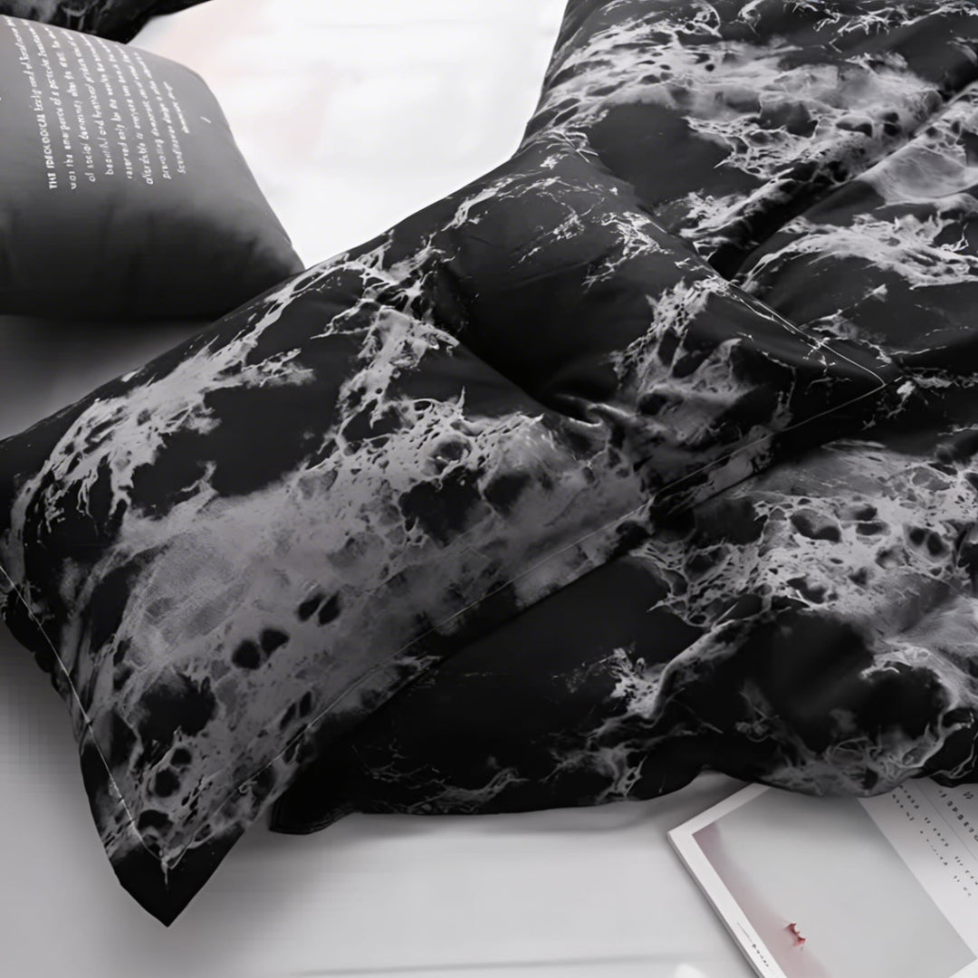 Modern Black Marble Quilt Cover Set Microfiber Duvet Covers with Two Pillowcases