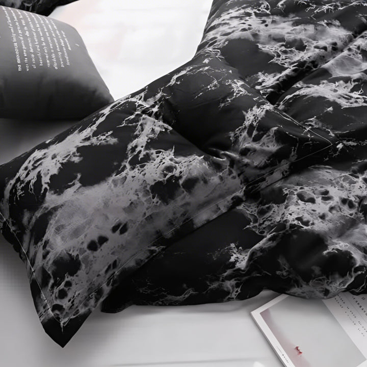 Modern Black Marble Quilt Cover Set Microfiber Duvet Covers with Two Pillowcases