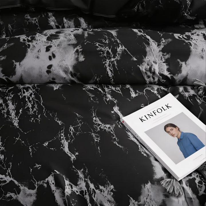 Modern Black Marble Quilt Cover Set Microfiber Duvet Covers with Two Pillowcases