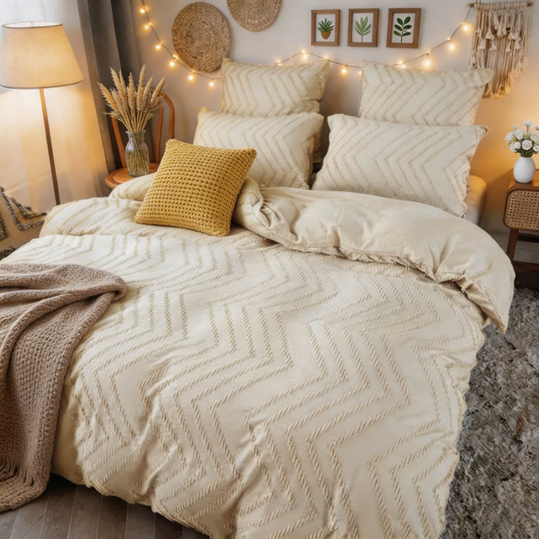 Modern Chevron Quilt Cover Set 3pcs Microfiber Soft Breathable Fabric Machine Washable