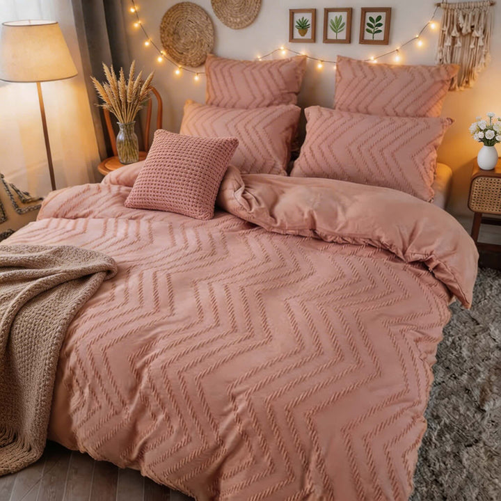 Modern Chevron Quilt Cover Set 3pcs Microfiber Soft Breathable Fabric Machine Washable