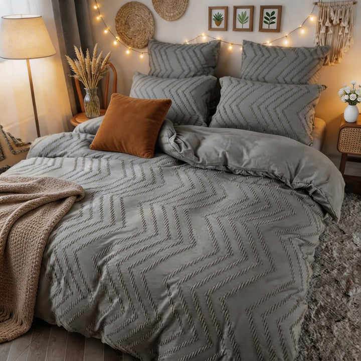 Modern Chevron Quilt Cover Set 3pcs Microfiber Soft Breathable Fabric Machine Washable