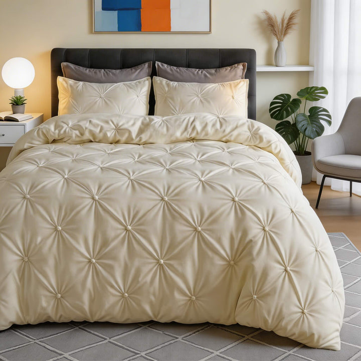 Modern Pinch Pleat Quilt Cover Set Microfiber Blend Soft Breathable Wrinkle Resistant