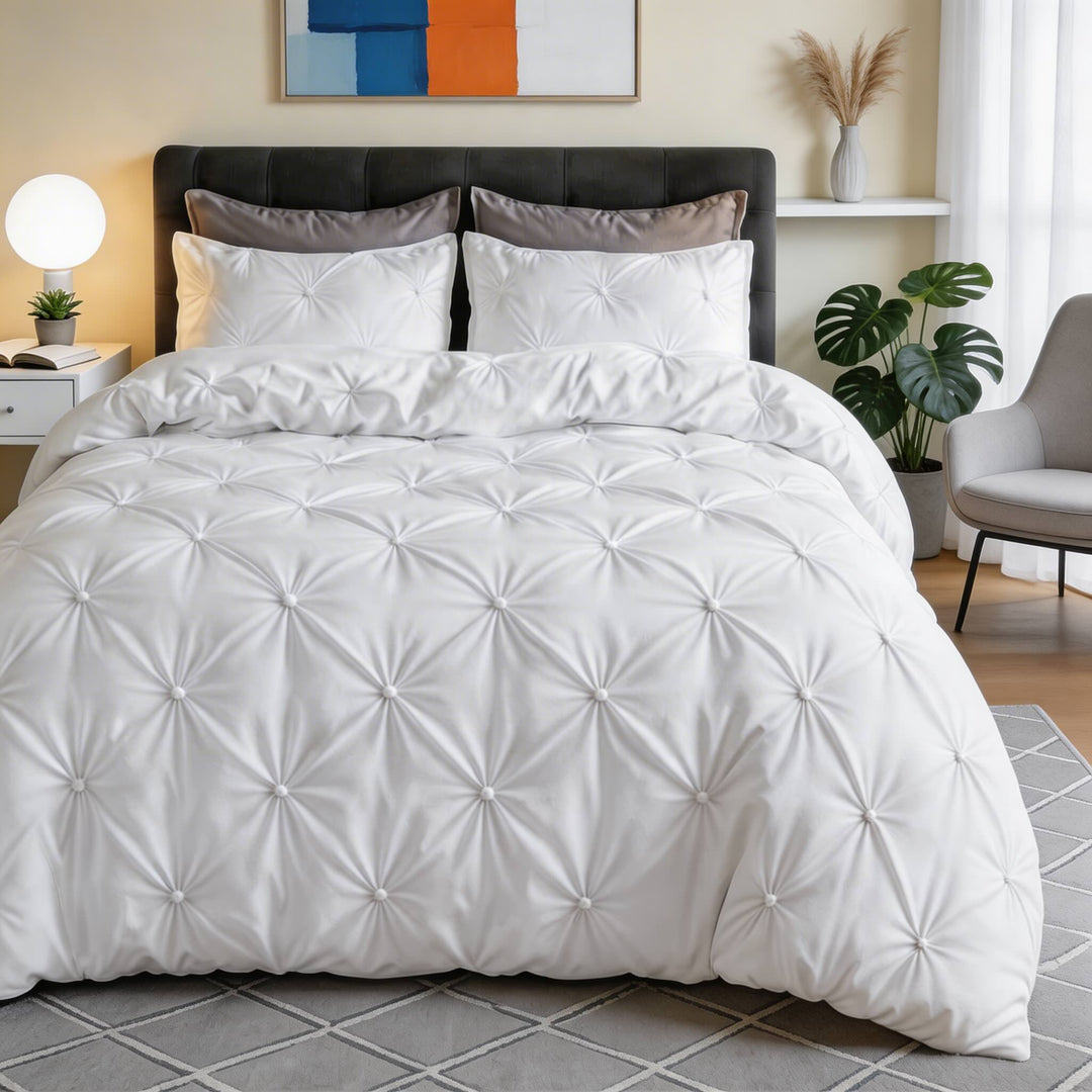 Modern Pinch Pleat Quilt Cover Set Microfiber Blend Soft Breathable Wrinkle Resistant