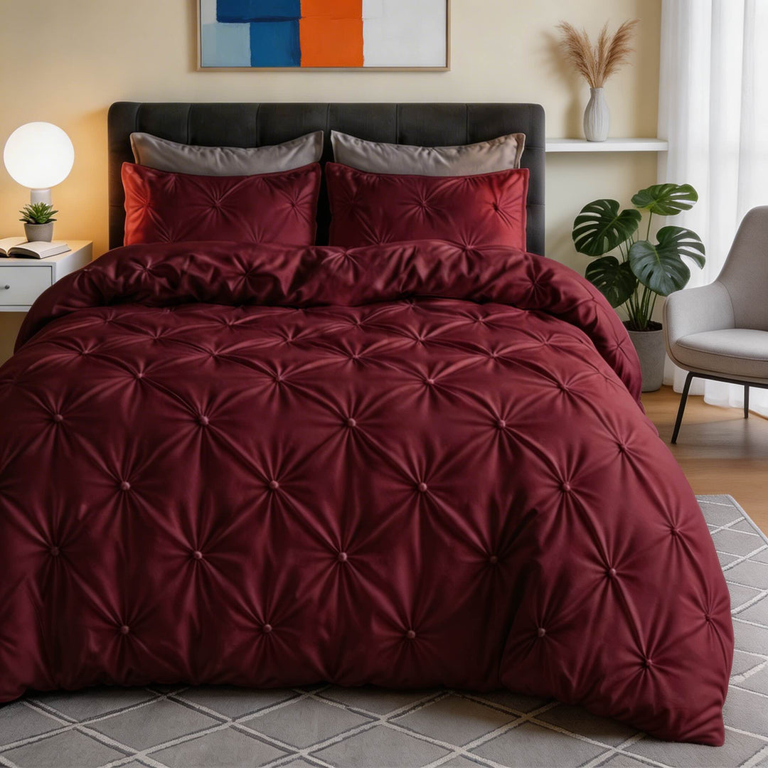 Modern Pinch Pleat Quilt Cover Set Microfiber Blend Soft Breathable Wrinkle Resistant