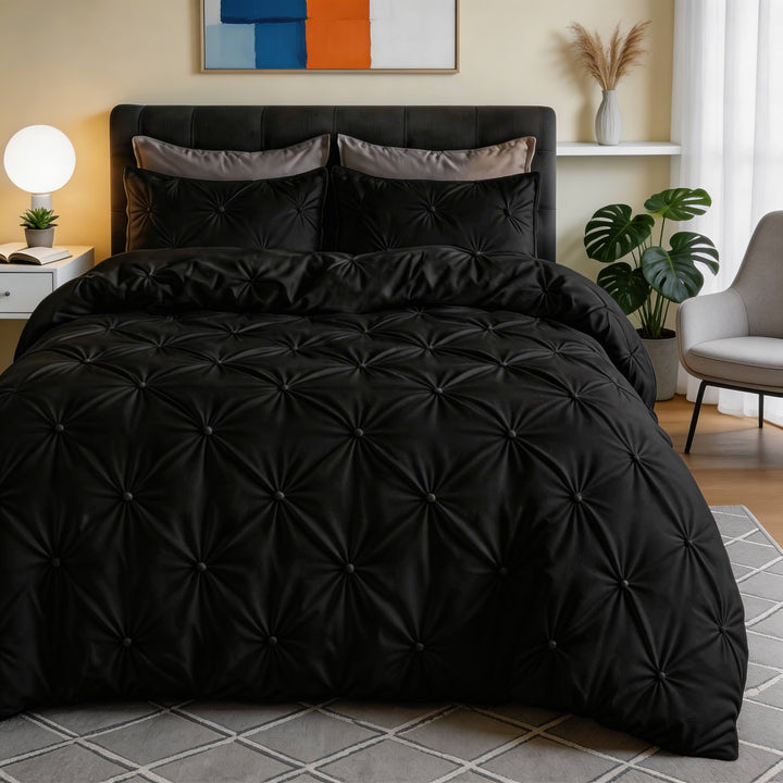 Modern Pinch Pleat Quilt Cover Set Microfiber Blend Soft Breathable Wrinkle Resistant