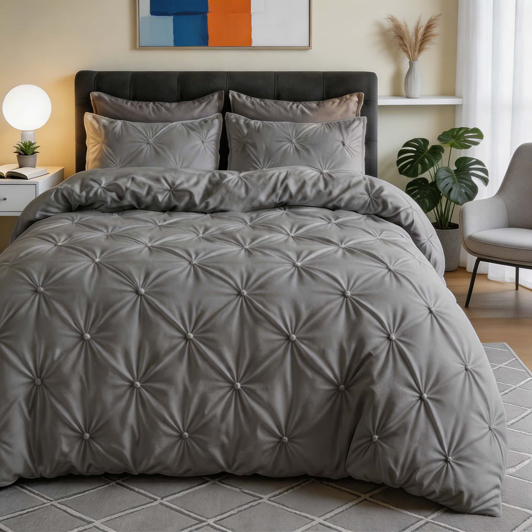 Modern Pinch Pleat Quilt Cover Set Microfiber Blend Soft Breathable Wrinkle Resistant