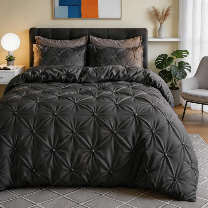 Modern Pinch Pleat Quilt Cover Set Microfiber Blend Soft Breathable Wrinkle Resistant