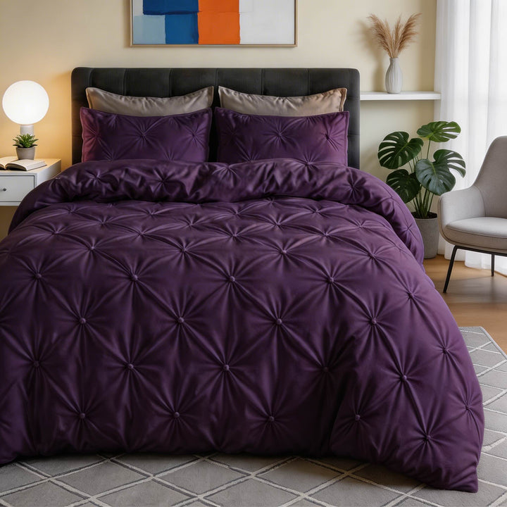 Modern Pinch Pleat Quilt Cover Set Microfiber Blend Soft Breathable Wrinkle Resistant