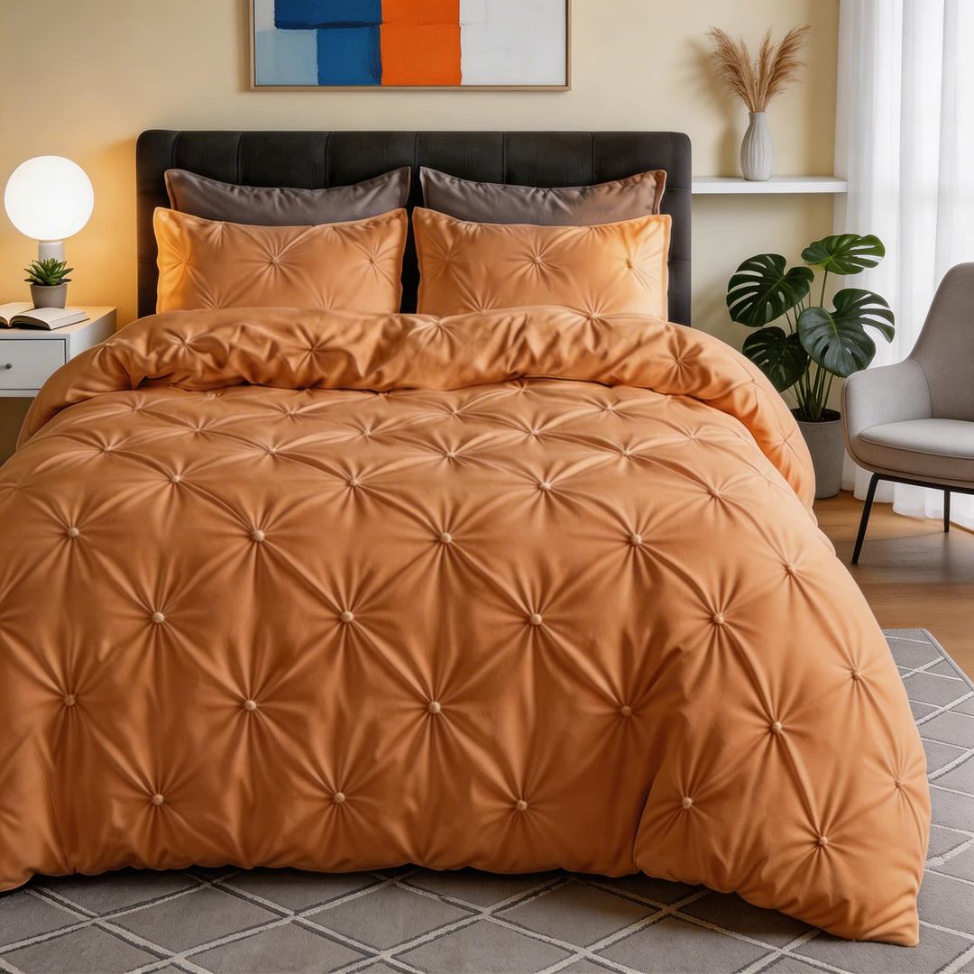 Modern Pinch Pleat Quilt Cover Set Microfiber Blend Soft Breathable Wrinkle Resistant