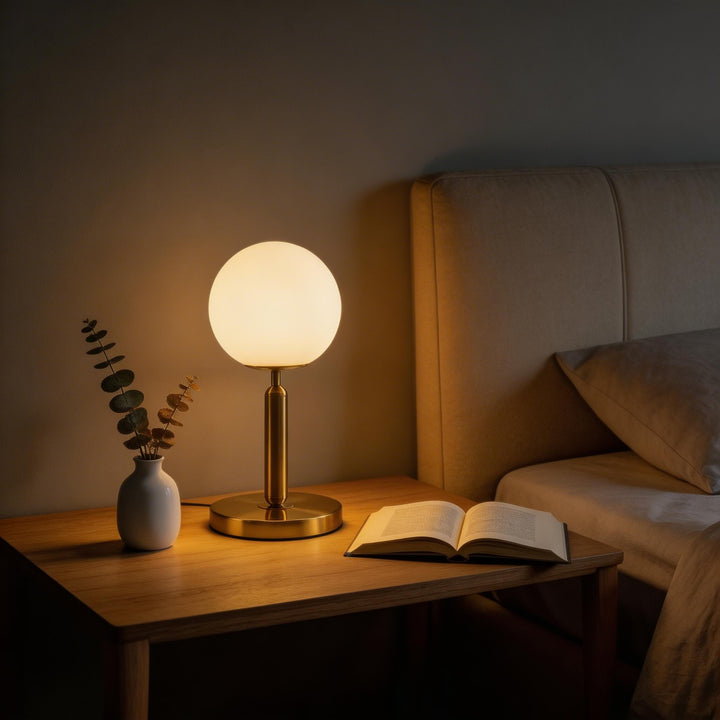 Modern Table Lamp Glass Ball Design LED E27 Bulb Included Adjustable for Bedroom Desk