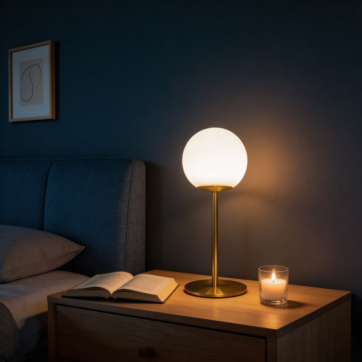 Modern Table Lamp Glass Ball Design LED E27 Bulb Included Adjustable for Bedroom Desk