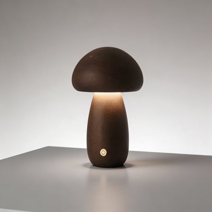 Modern Mushroom Table Lamp Battery Operated Touch Activated Wooden Nightstand Lamp Adjustable Brightness