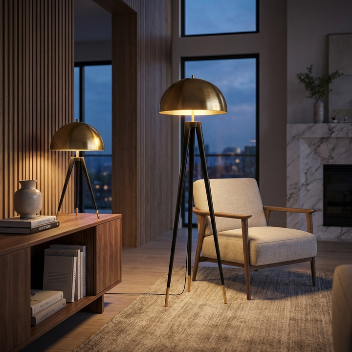 Modern Tripod Floor Lamp Gold Iron LED Light for Living Room