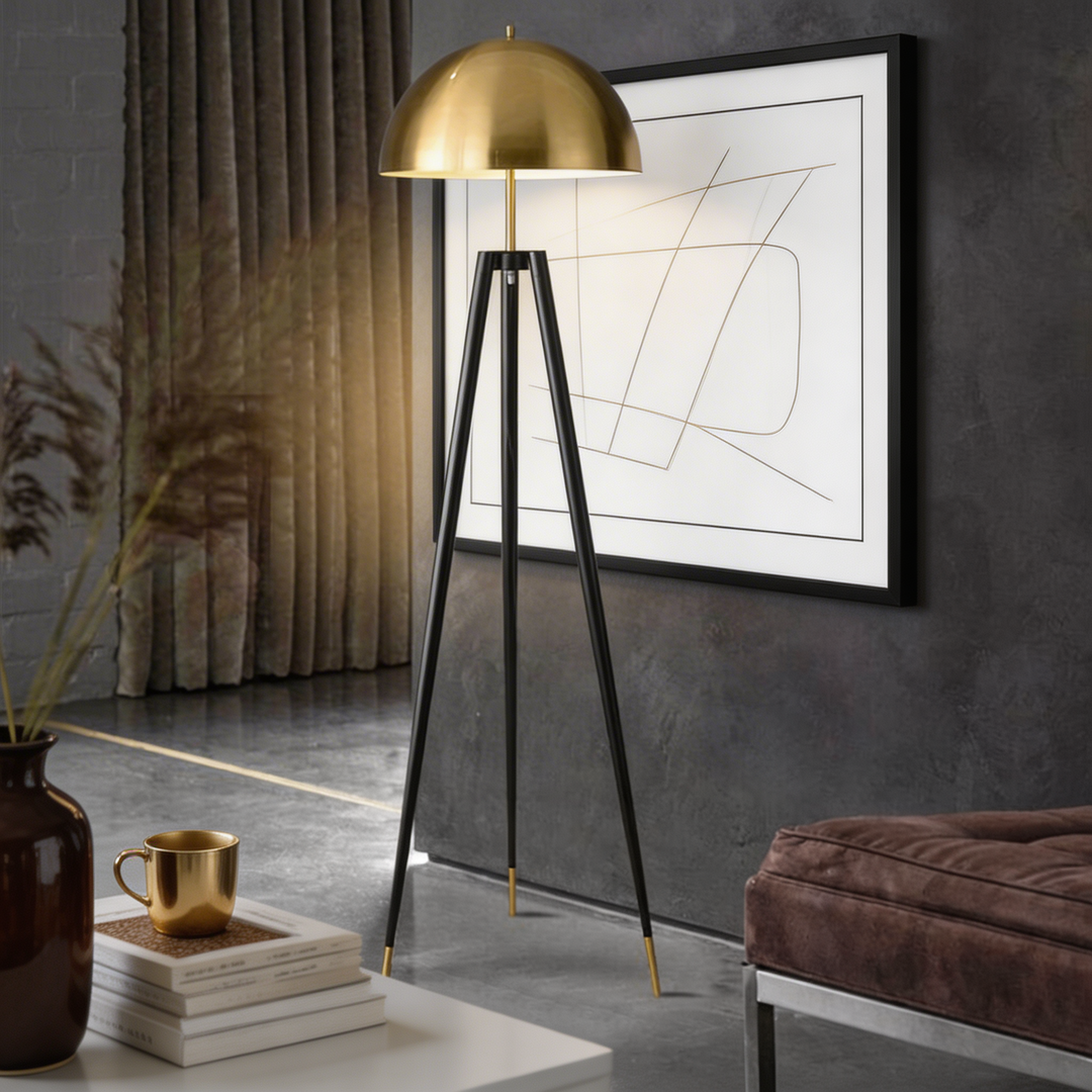 Modern Tripod Floor Lamp Gold Iron LED Light for Living Room