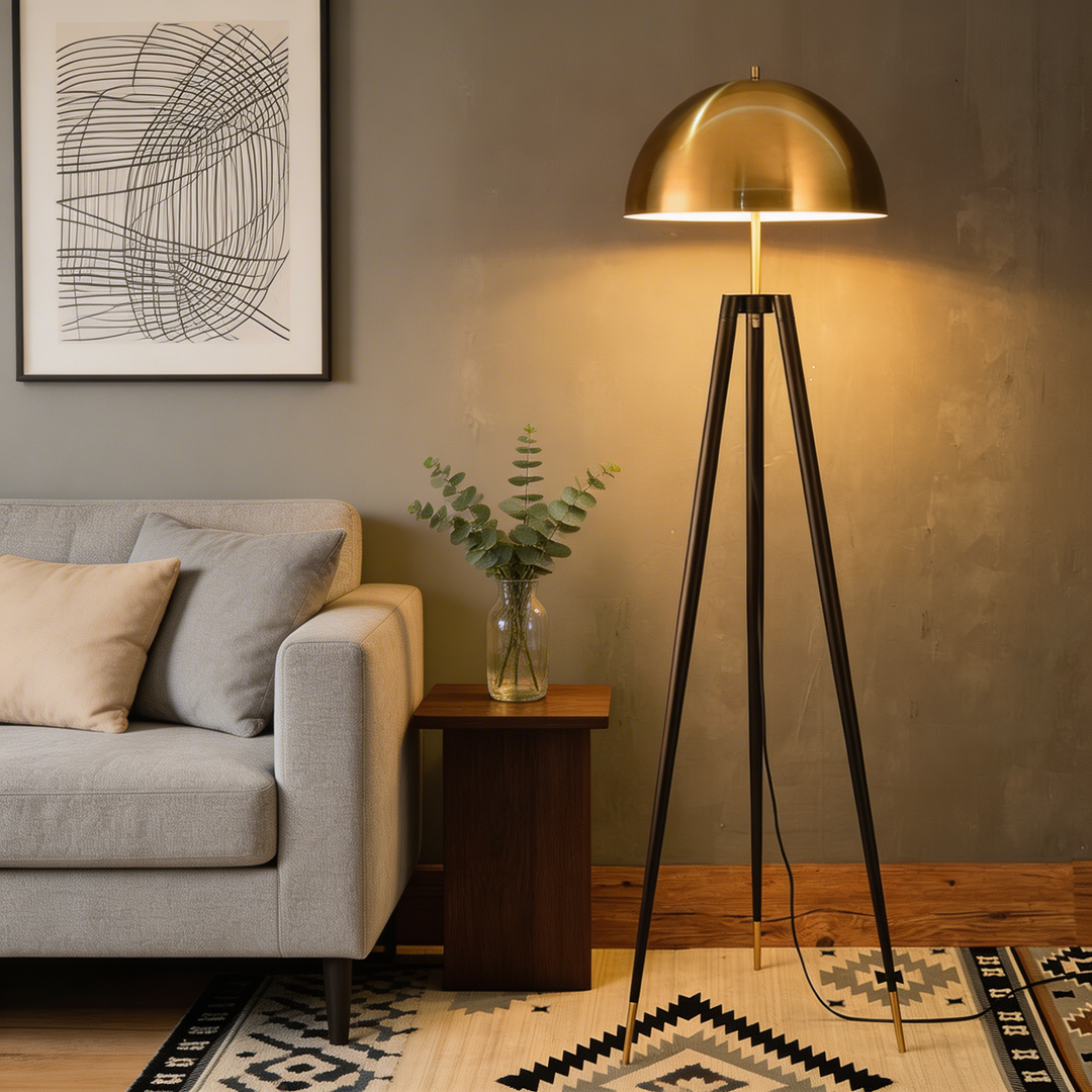 Modern Tripod Floor Lamp Gold Iron LED Light for Living Room