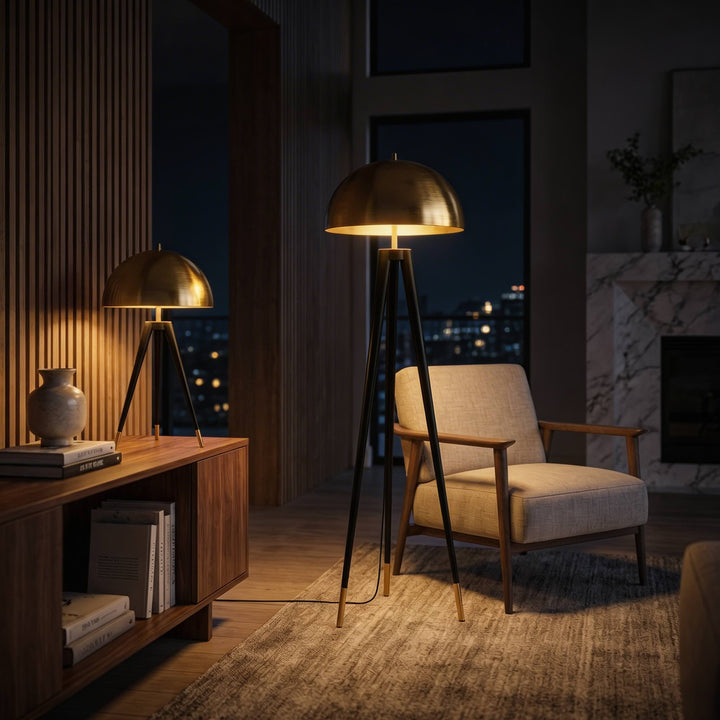 Modern Tripod Floor Lamp Gold Iron LED Light for Living Room
