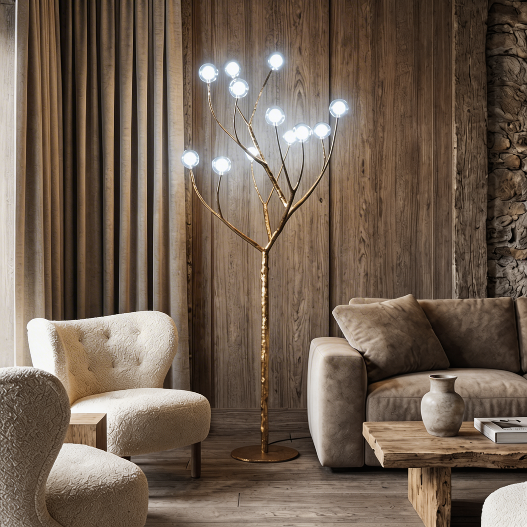 Nordic Rustic Floor Lamp Multiple Sizes Resin and Glass LED Tree Branch Design