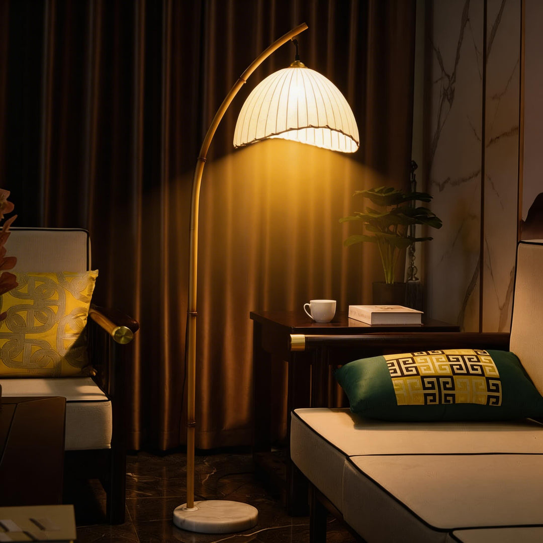 Modern Floor Lamp with Adjustable LED Lighting and Imitation Bamboo Shade for Versatile Ambiance