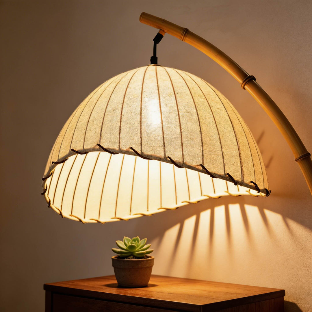 Modern Floor Lamp with Adjustable LED Lighting and Imitation Bamboo Shade for Versatile Ambiance