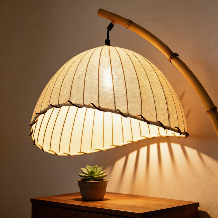 Modern Floor Lamp with Adjustable LED Lighting and Imitation Bamboo Shade for Versatile Ambiance