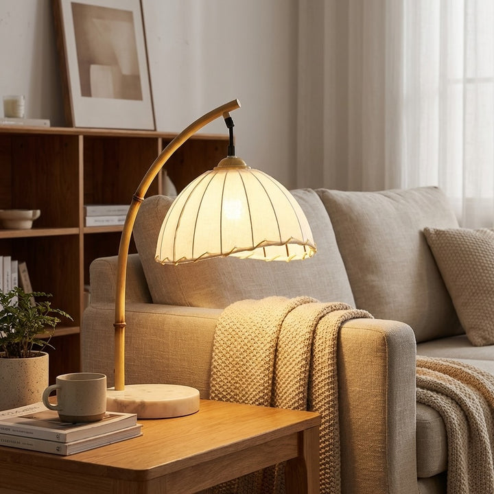 Modern Floor Lamp with Adjustable LED Lighting and Imitation Bamboo Shade for Versatile Ambiance