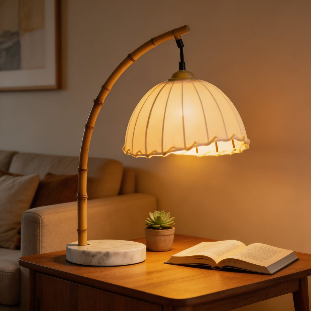 Modern Floor Lamp with Adjustable LED Lighting and Imitation Bamboo Shade for Versatile Ambiance