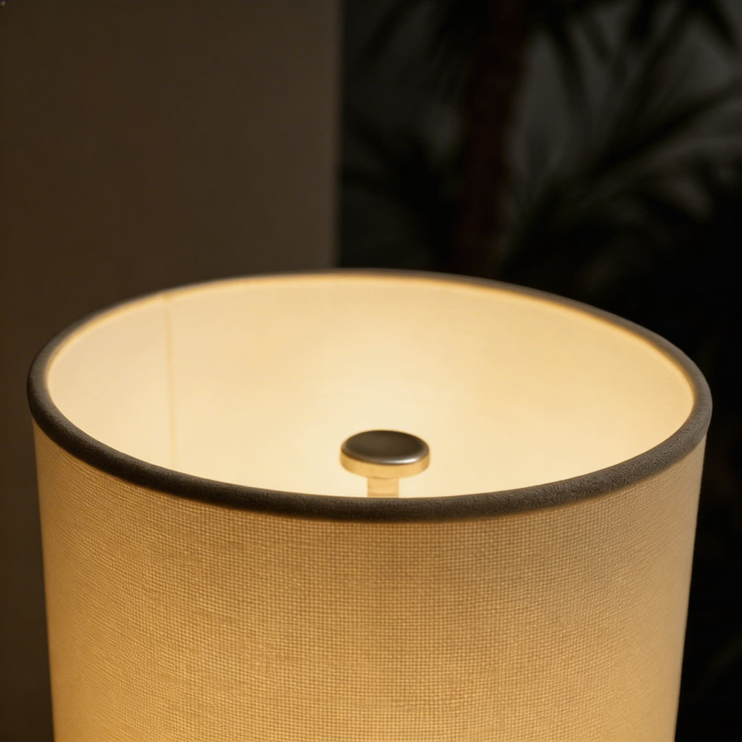 Modern Floor Lamp Adjustable Tricolor LED Natural Wood Base with Cloth Shade for Living Room
