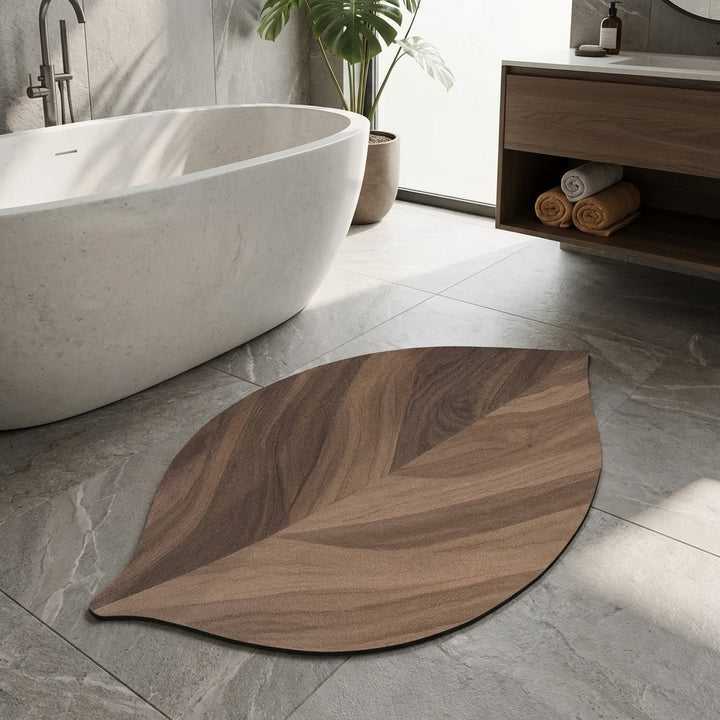 Modern Leaf Non Slip Bath Mat Diatomite Water Absorbing Bathroom Runner for Home Decor