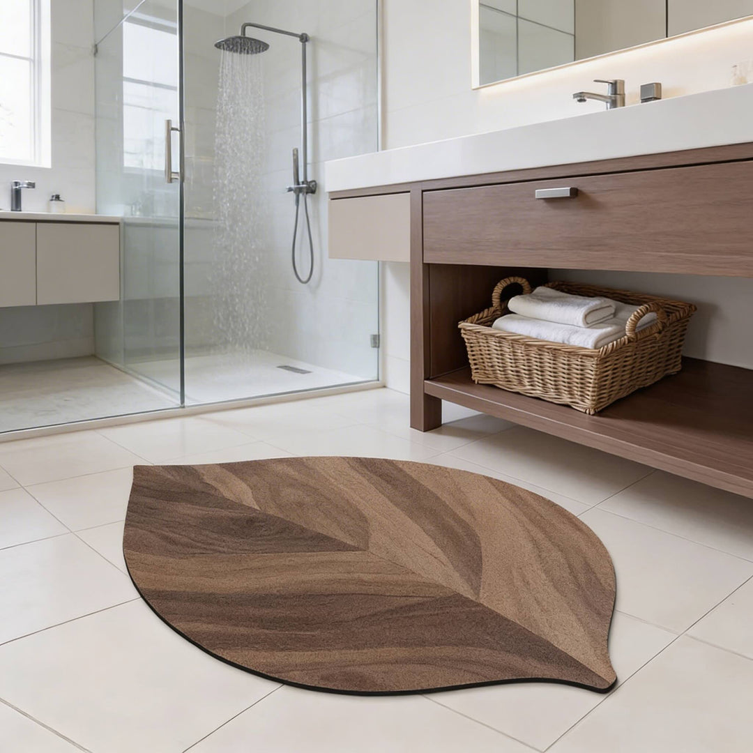 Modern Leaf Non Slip Bath Mat Diatomite Water Absorbing Bathroom Runner for Home Decor