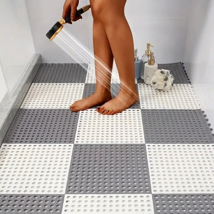 Modern Non-Slip Bathroom Mat Set Waterproof Plastic Hollow Design Easy Clean